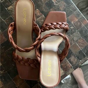 Brown Braided Strap Women's heels